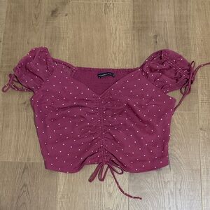 Abercrombie & Fitch Magenta Polka Dot Crop Top